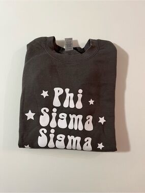 Gildan Dark Gray Phi Sigma Sigma Crewneck Sweatshirt with White Retro Print